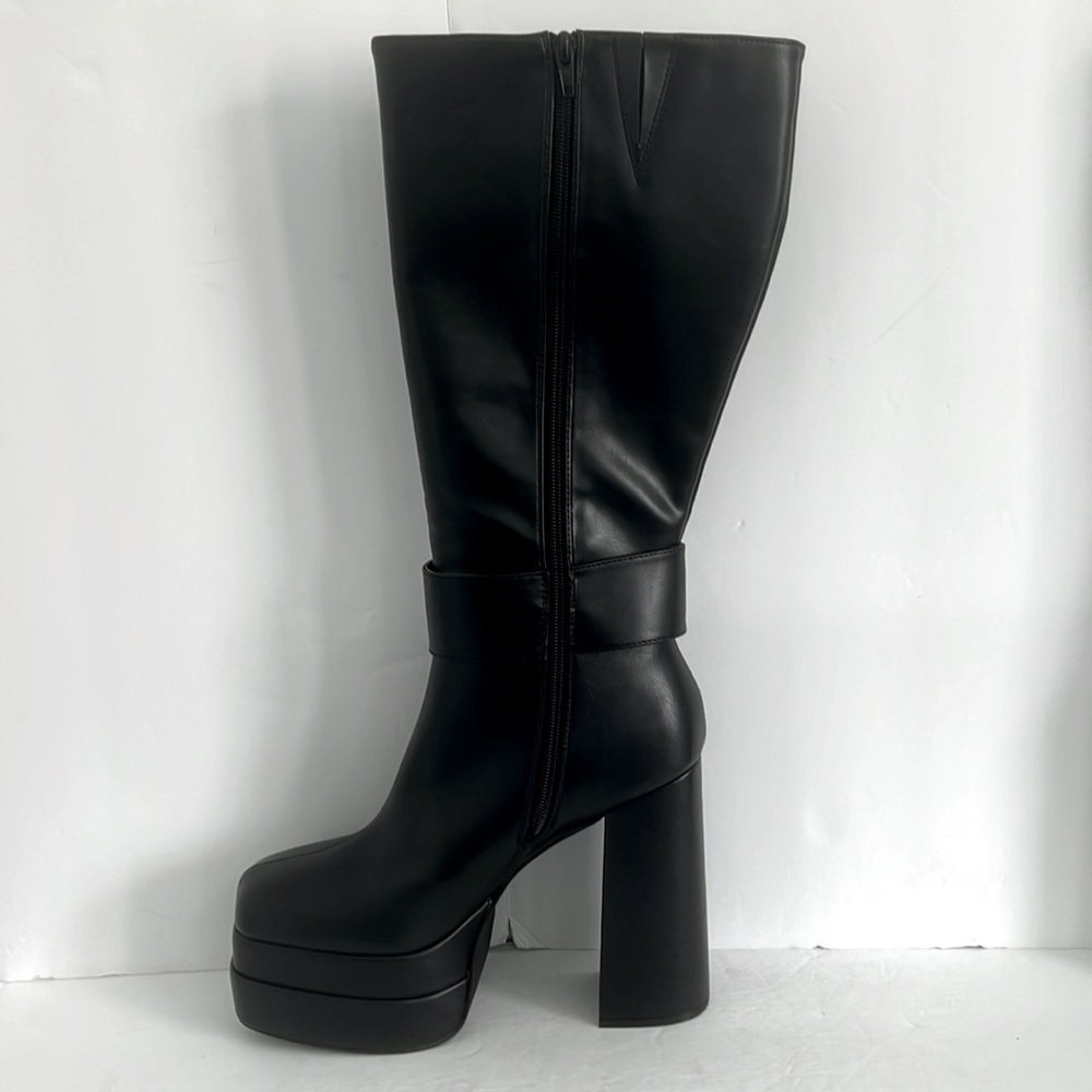 SHOE DAZZLE Black Platform Knee-High Tall Chunky Heeled Boots Shoes Size 10 - Picture 10 of 14